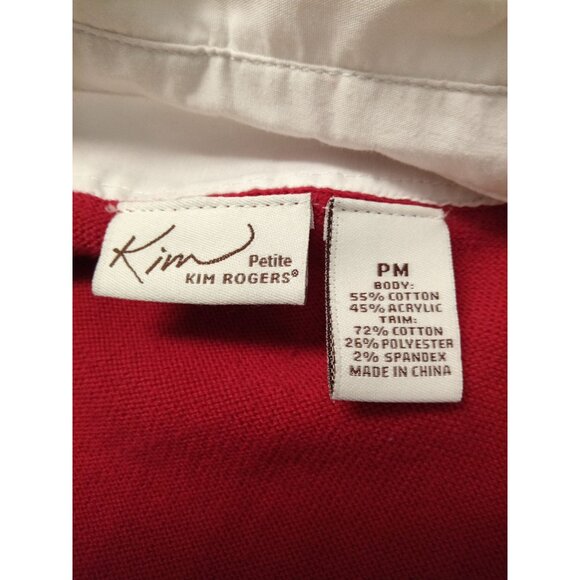 Kim Rogers V-Neck Red Black Faux Cardigan Top Size Petite Medium - Picture 5 of 5